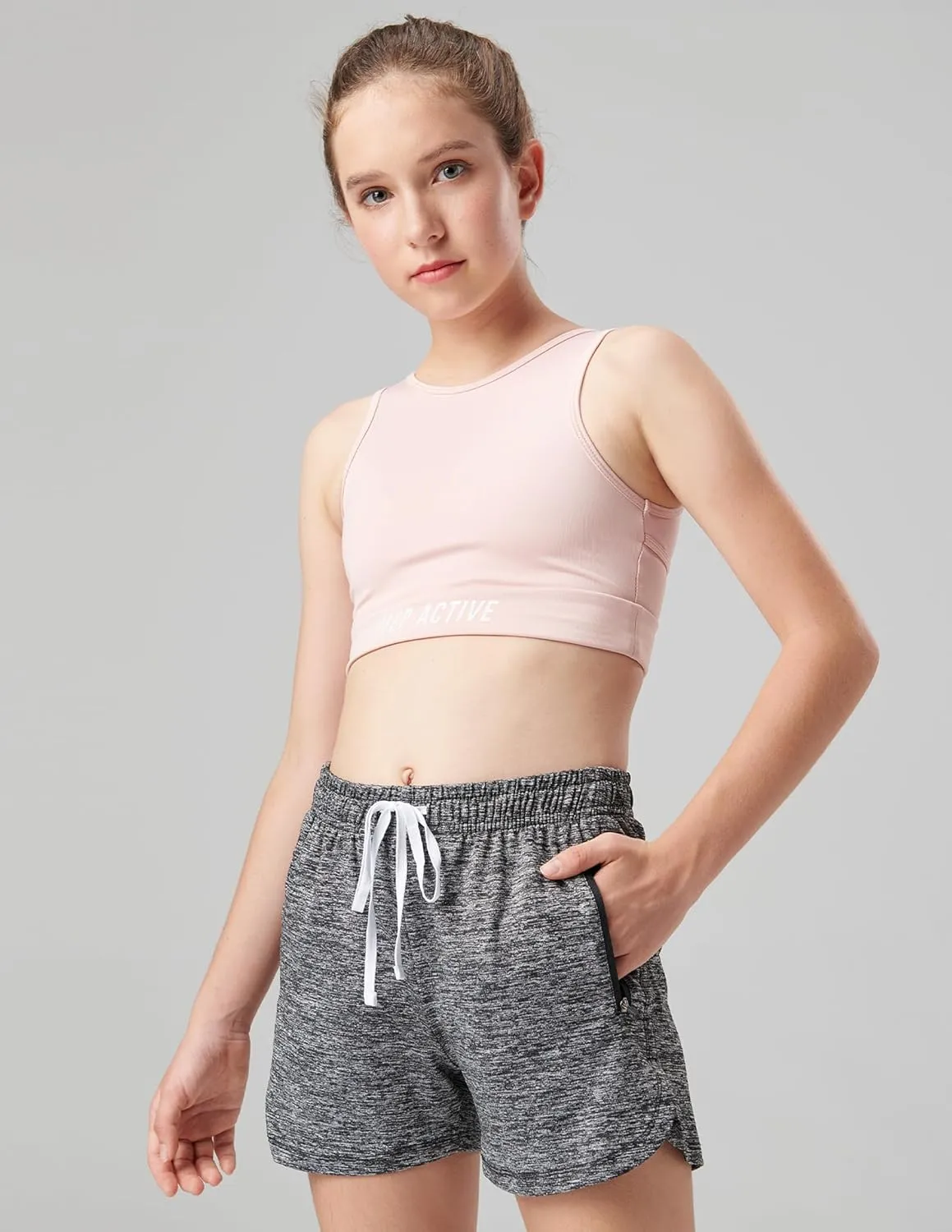 4 Pack Youth Girls Athletic Shorts 3", Girls Soccer Shorts, Kids Workout Gym Clothes Activewear Apparel with Zipper Pockets