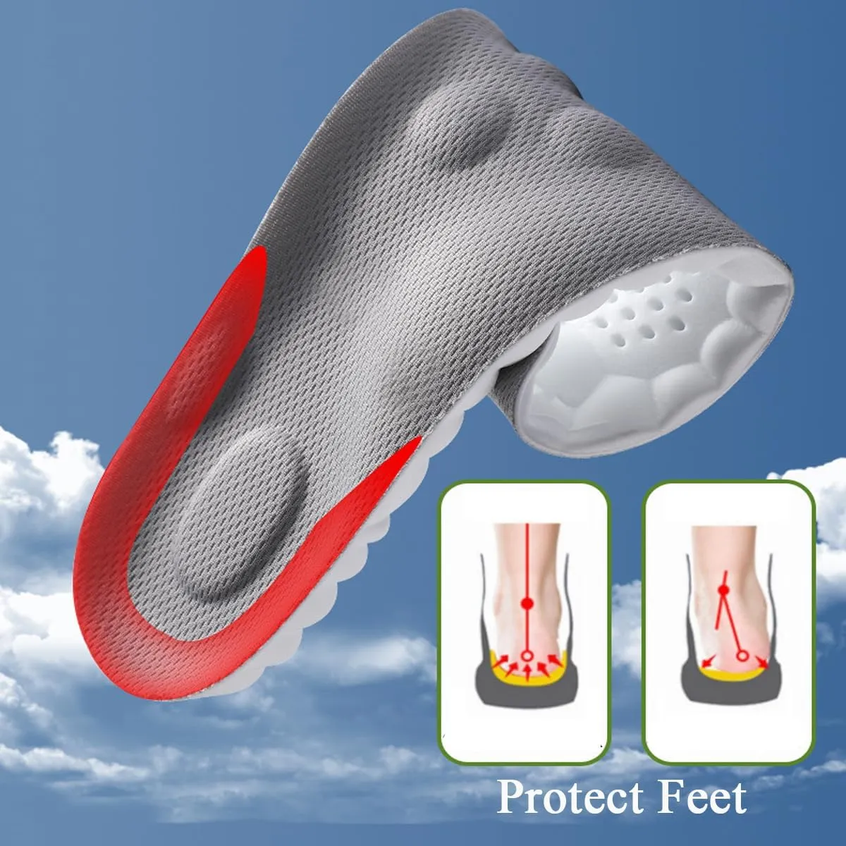 4D Cloud Soles for Women,Soft Memory Foam Cushioning Cloud Insoles,Ultra Comfort Trim to Fit Steppers Insoles with Arch Support for Foot Pain Relief and Fatigue Reduction(Black, Women 4-8.5)