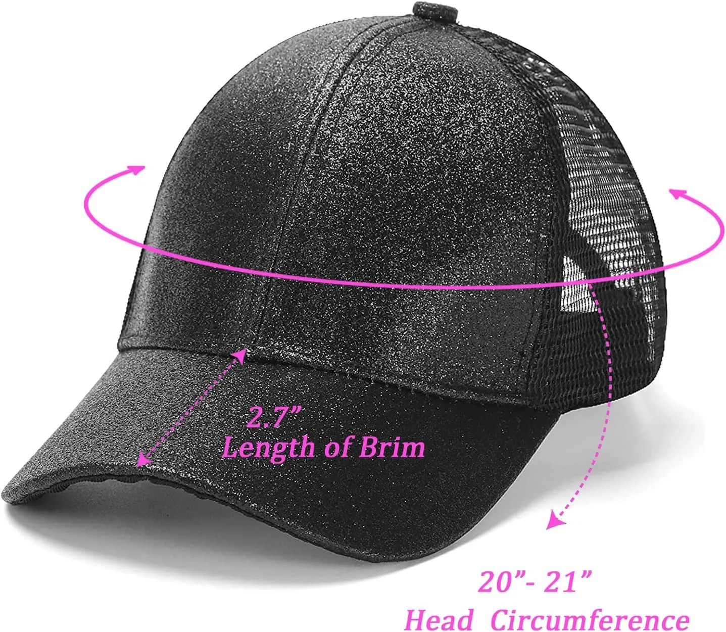 BROMZ Girls Glitter Baseball Cap Kids Ponytail Hat Adjustable Summer Mesh Trucker Hats for 4-12 Years