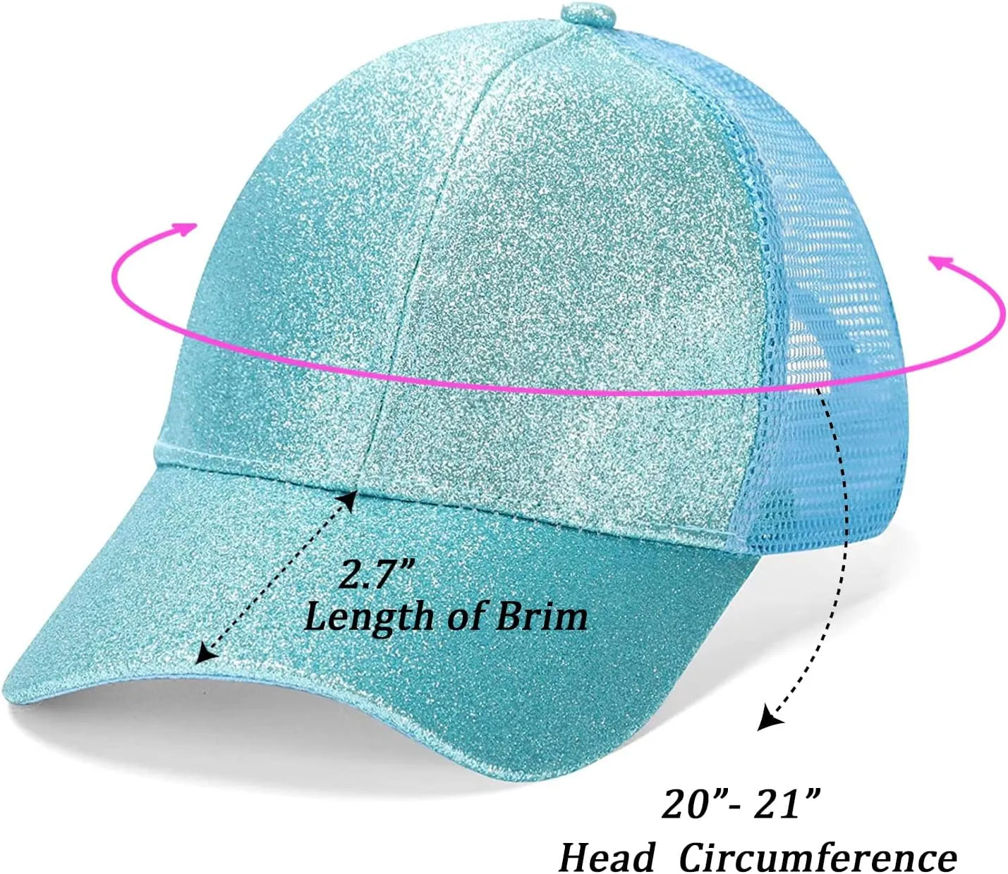 BROMZ Girls Glitter Baseball Cap Kids Ponytail Hat Adjustable Summer Mesh Trucker Hats for 4-12 Years