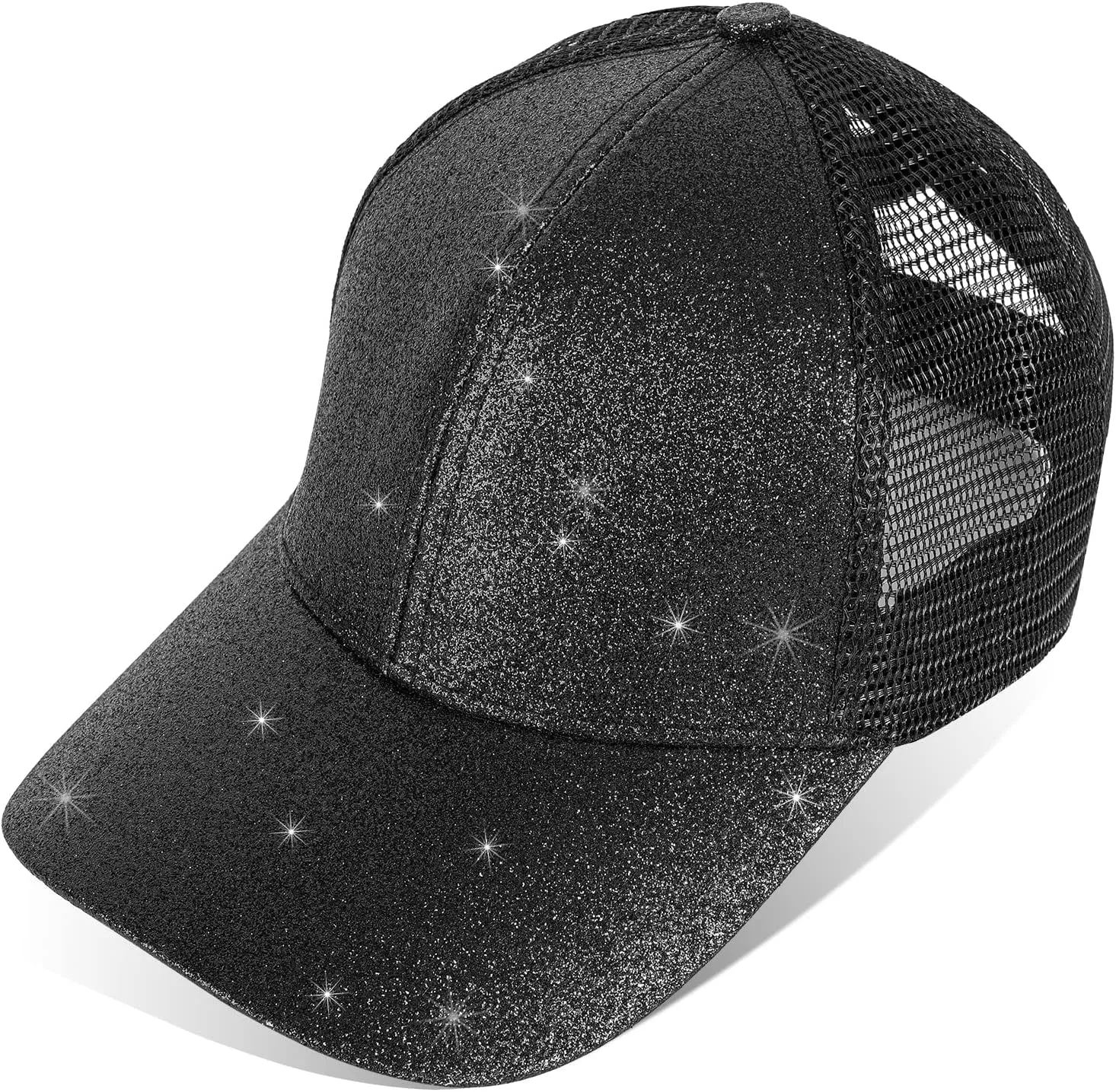BROMZ Girls Glitter Baseball Cap Kids Ponytail Hat Adjustable Summer Mesh Trucker Hats for 4-12 Years