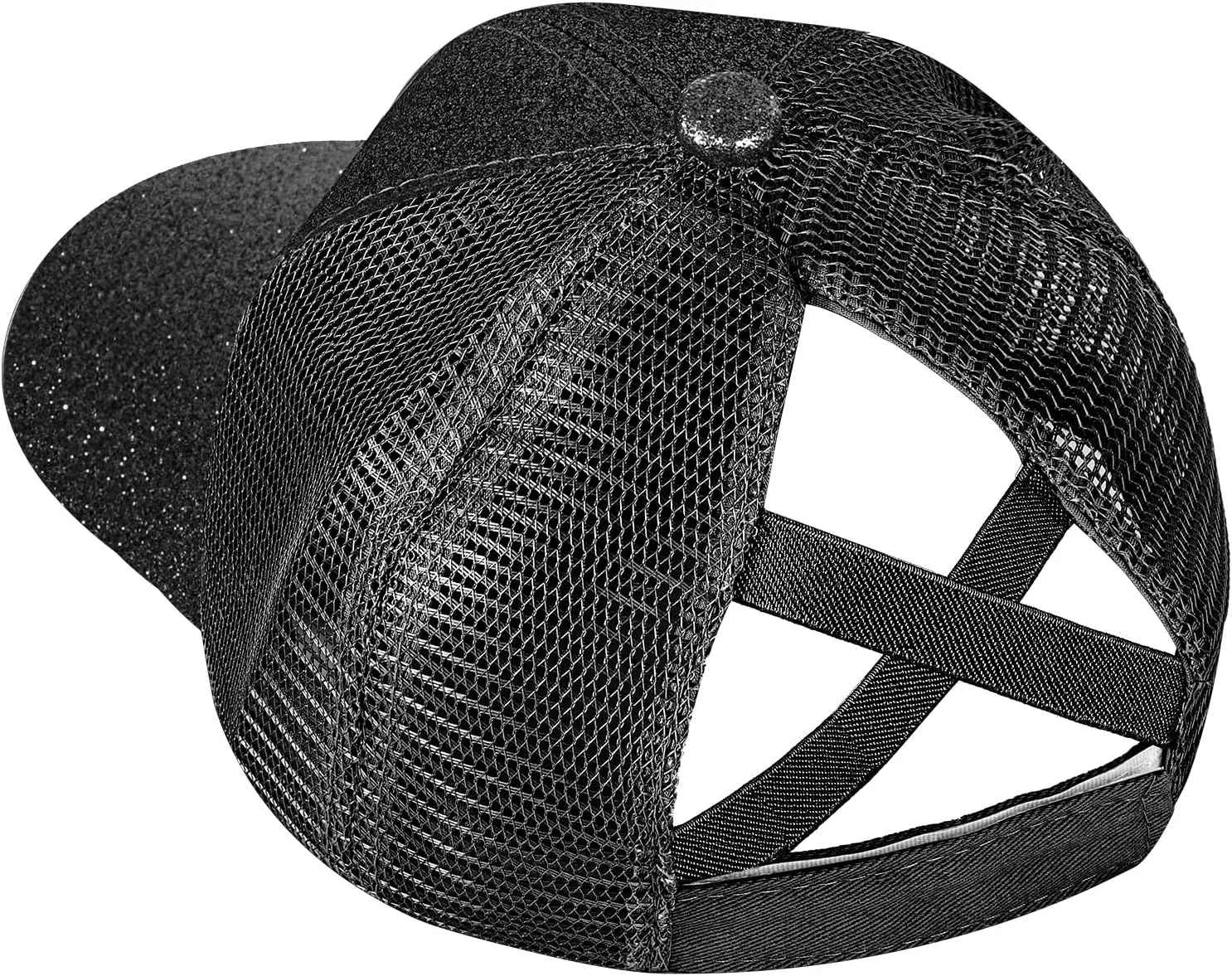 BROMZ Girls Glitter Baseball Cap Kids Ponytail Hat Adjustable Summer Mesh Trucker Hats for 4-12 Years