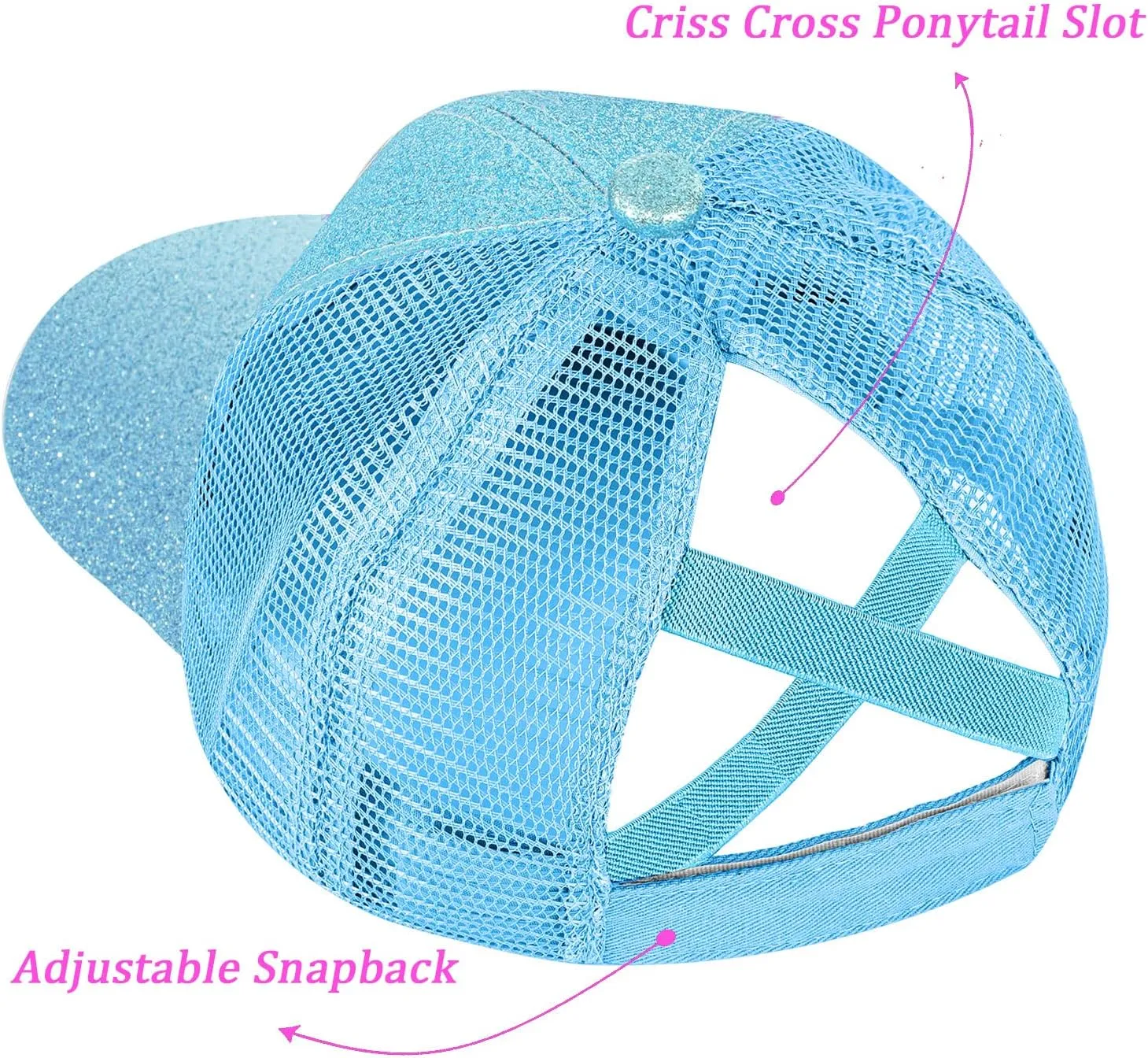 BROMZ Girls Glitter Baseball Cap Kids Ponytail Hat Adjustable Summer Mesh Trucker Hats for 4-12 Years