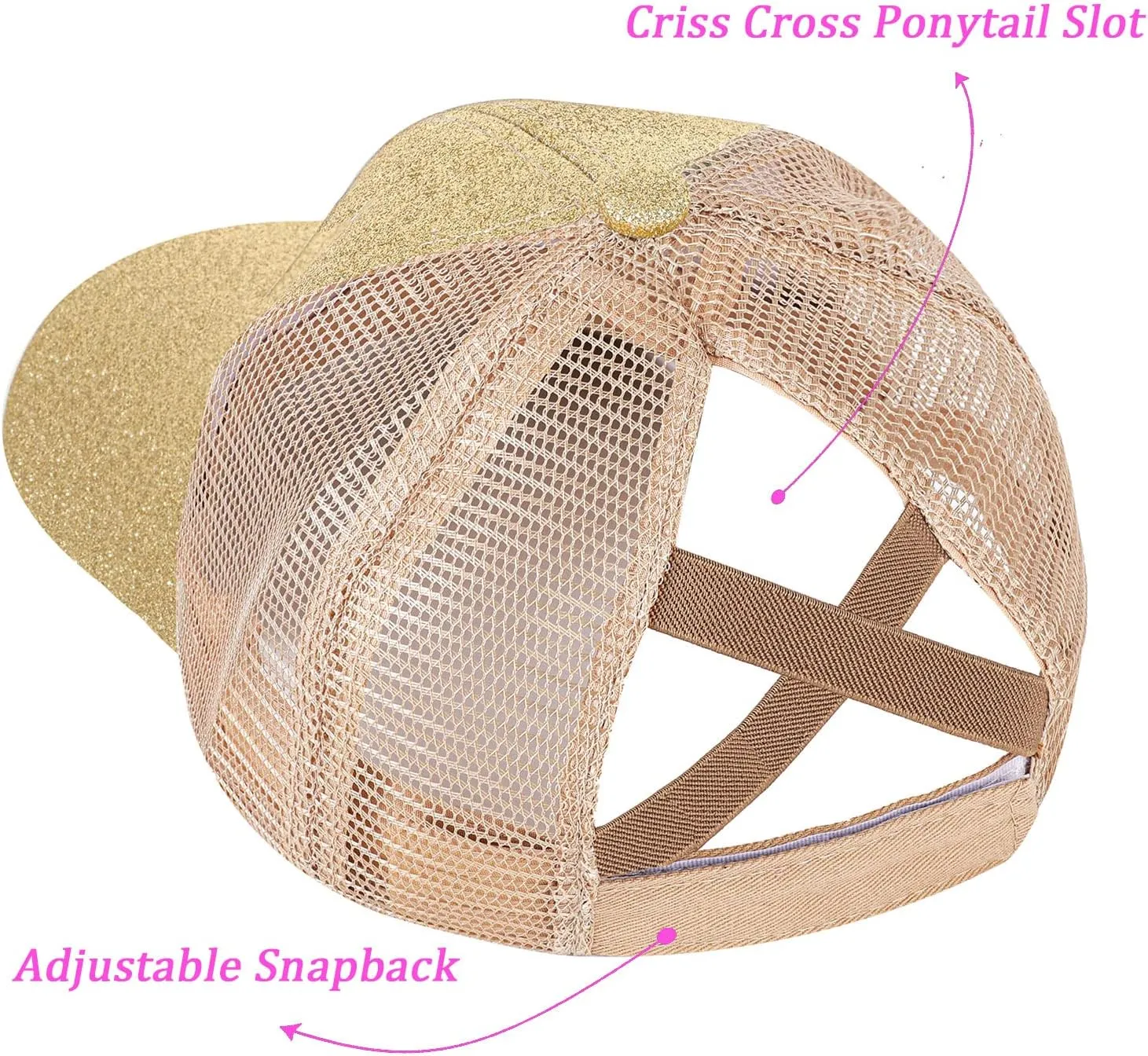 BROMZ Girls Glitter Baseball Cap Kids Ponytail Hat Adjustable Summer Mesh Trucker Hats for 4-12 Years