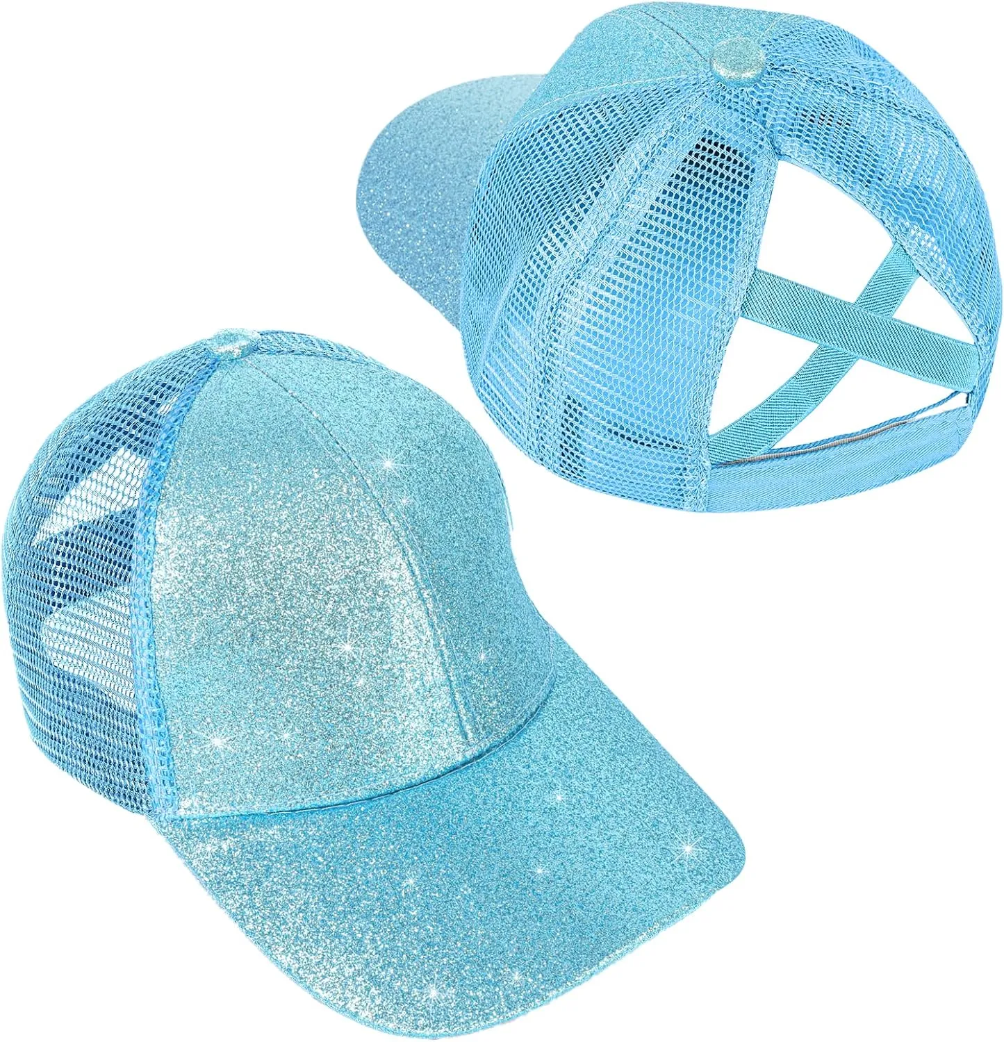 BROMZ Girls Glitter Baseball Cap Kids Ponytail Hat Adjustable Summer Mesh Trucker Hats for 4-12 Years
