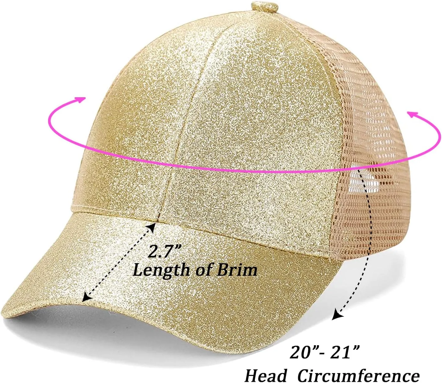 BROMZ Girls Glitter Baseball Cap Kids Ponytail Hat Adjustable Summer Mesh Trucker Hats for 4-12 Years