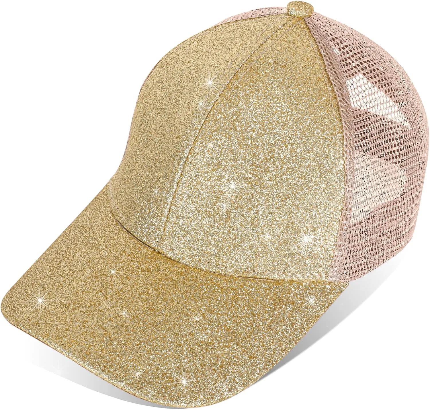 BROMZ Girls Glitter Baseball Cap Kids Ponytail Hat Adjustable Summer Mesh Trucker Hats for 4-12 Years
