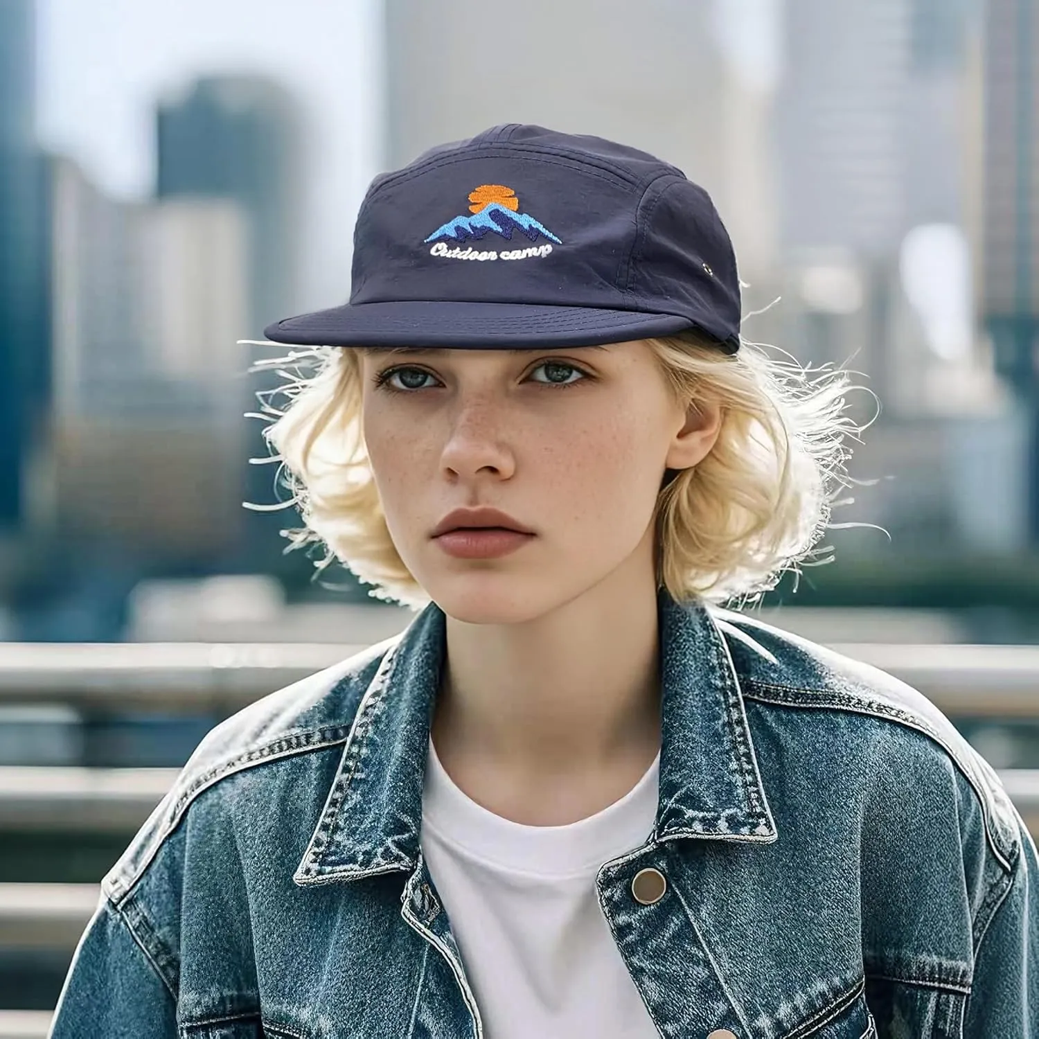 CLAPE Men's Snapback Hat 5 Panel Hat Women Flat Brim Embroidered Baseball Cap with Adjustable Straps Outdoor Camper Hat