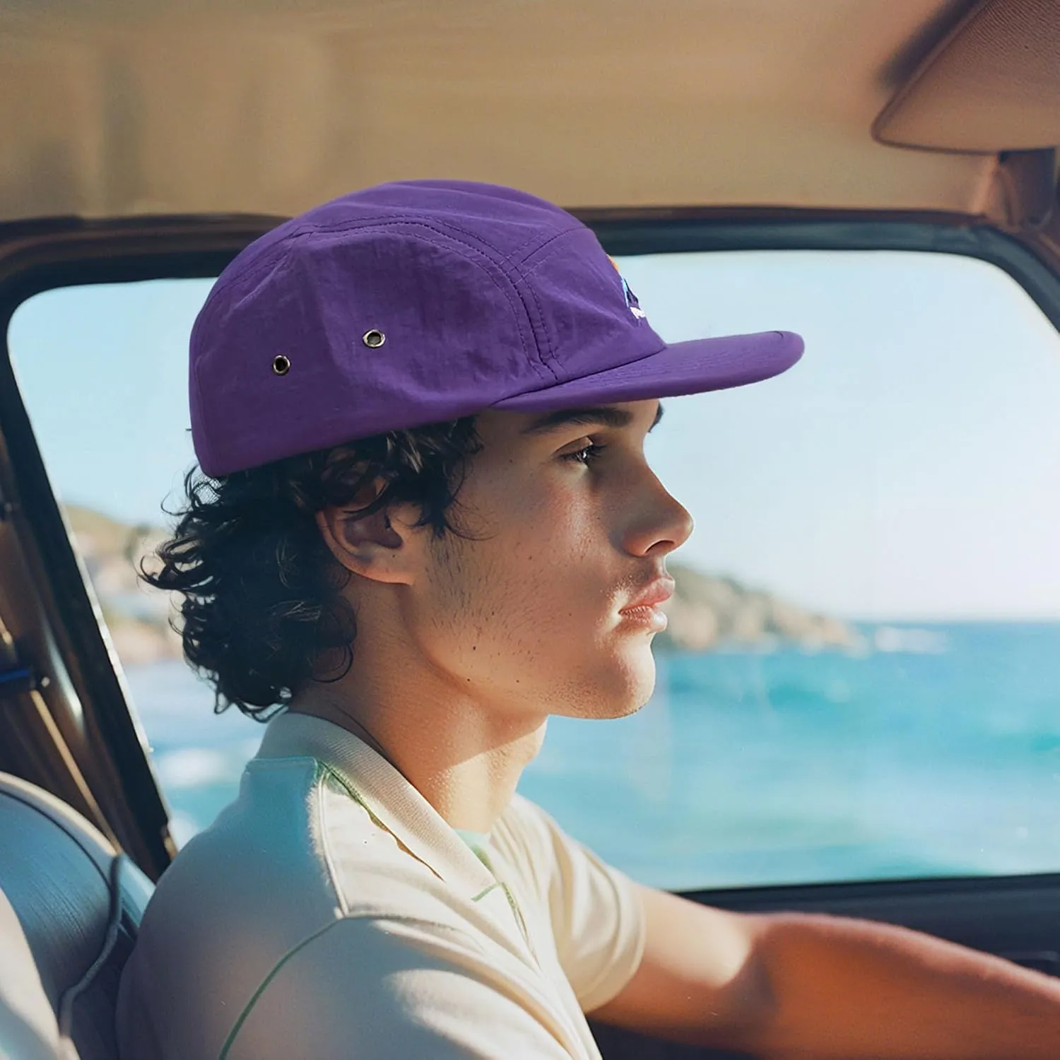 CLAPE Men's Snapback Hat 5 Panel Hat Women Flat Brim Embroidered Baseball Cap with Adjustable Straps Outdoor Camper Hat