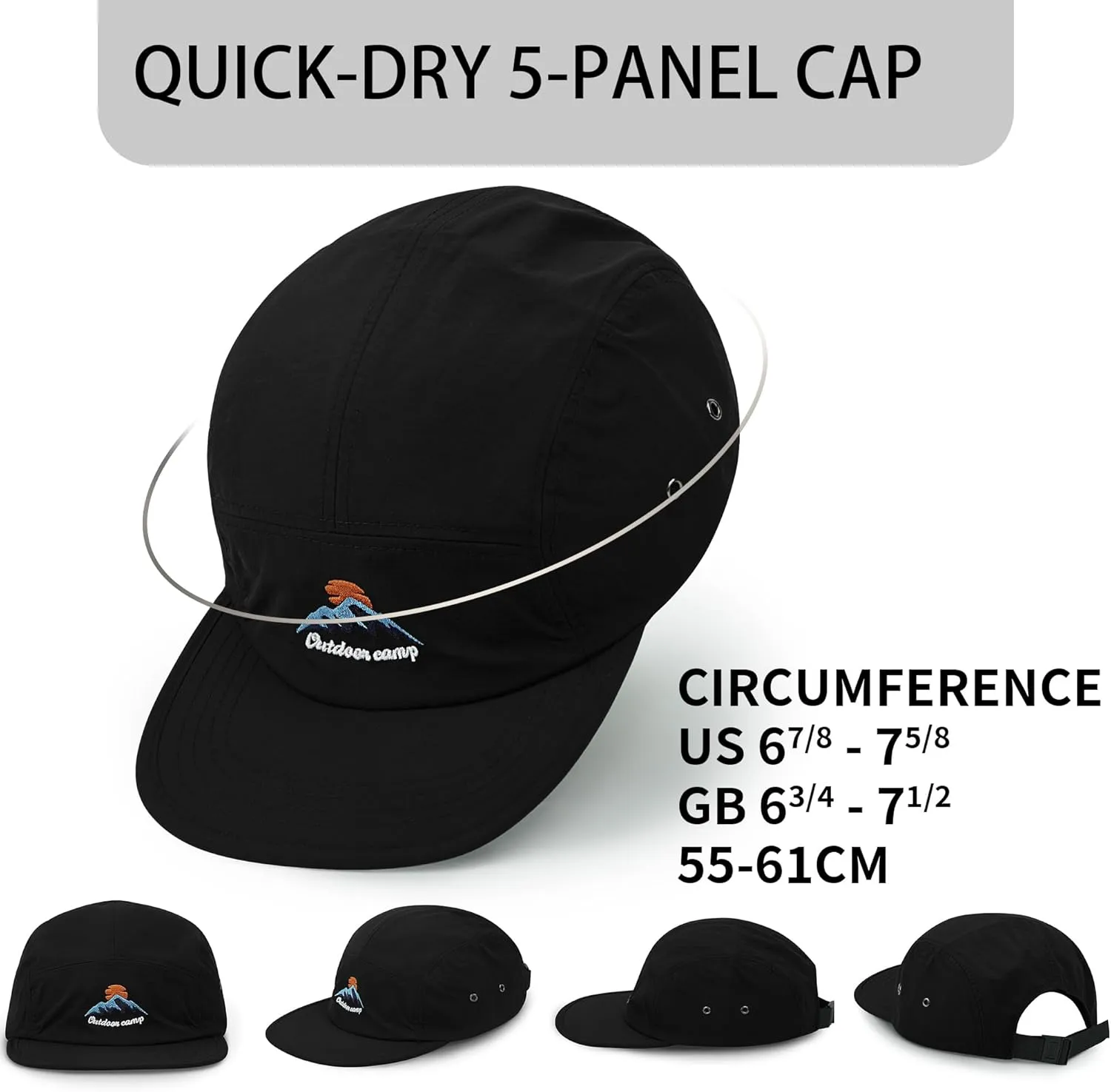 CLAPE Men's Snapback Hat 5 Panel Hat Women Flat Brim Embroidered Baseball Cap with Adjustable Straps Outdoor Camper Hat