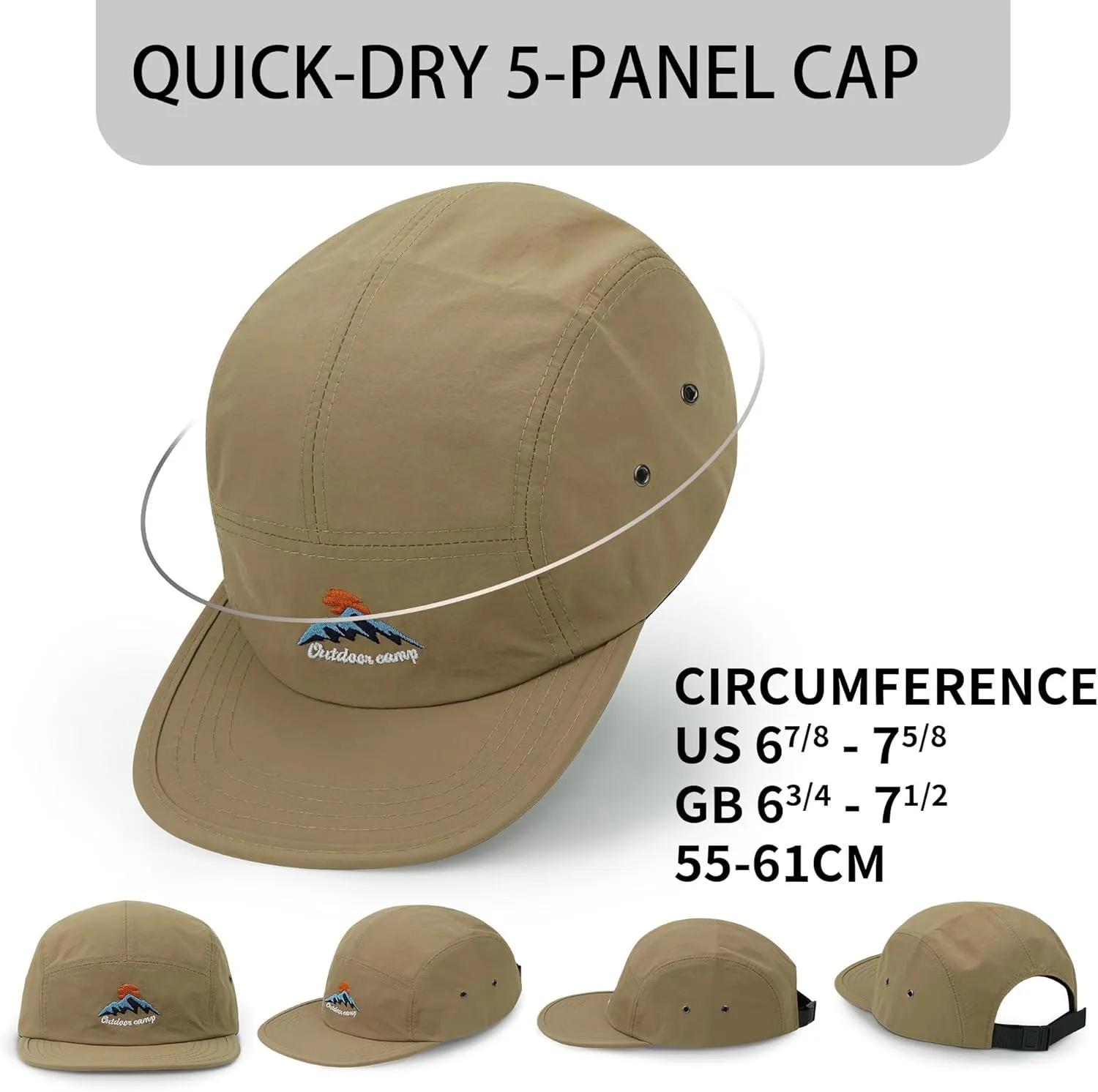 CLAPE Men's Snapback Hat 5 Panel Hat Women Flat Brim Embroidered Baseball Cap with Adjustable Straps Outdoor Camper Hat