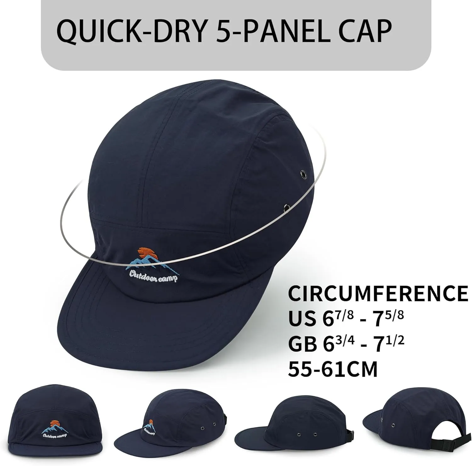 CLAPE Men's Snapback Hat 5 Panel Hat Women Flat Brim Embroidered Baseball Cap with Adjustable Straps Outdoor Camper Hat