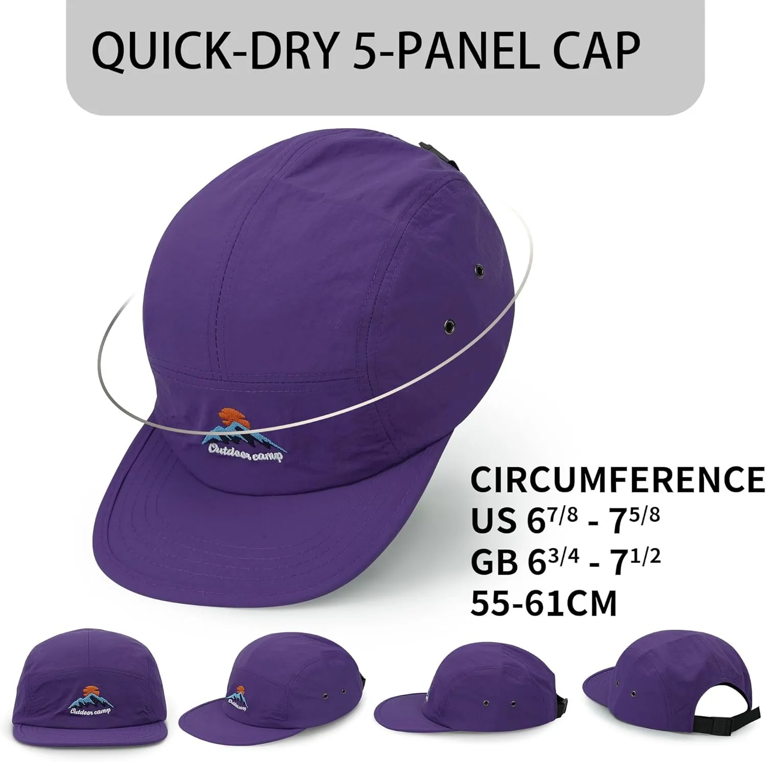 CLAPE Men's Snapback Hat 5 Panel Hat Women Flat Brim Embroidered Baseball Cap with Adjustable Straps Outdoor Camper Hat