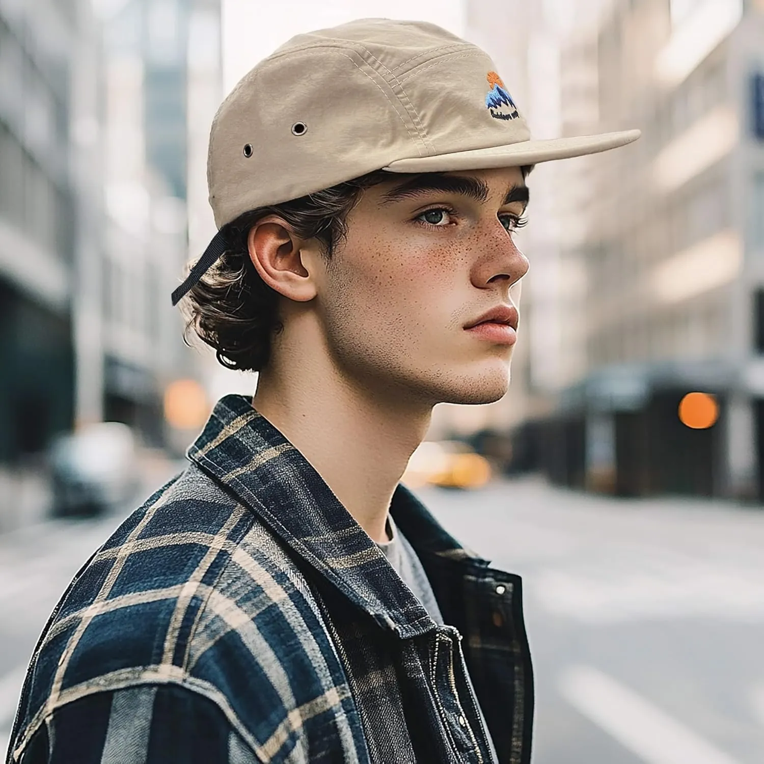 CLAPE Men's Snapback Hat 5 Panel Hat Women Flat Brim Embroidered Baseball Cap with Adjustable Straps Outdoor Camper Hat