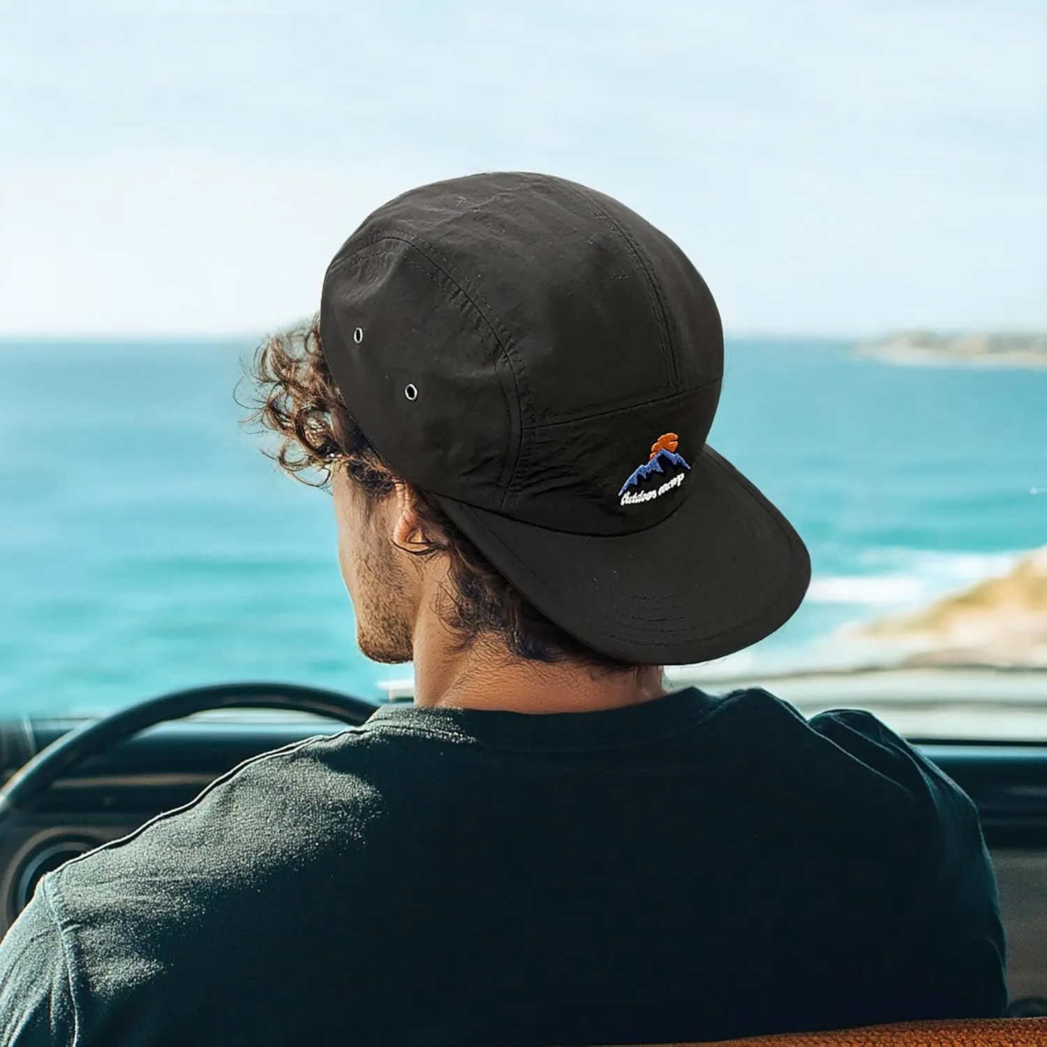 CLAPE Men's Snapback Hat 5 Panel Hat Women Flat Brim Embroidered Baseball Cap with Adjustable Straps Outdoor Camper Hat