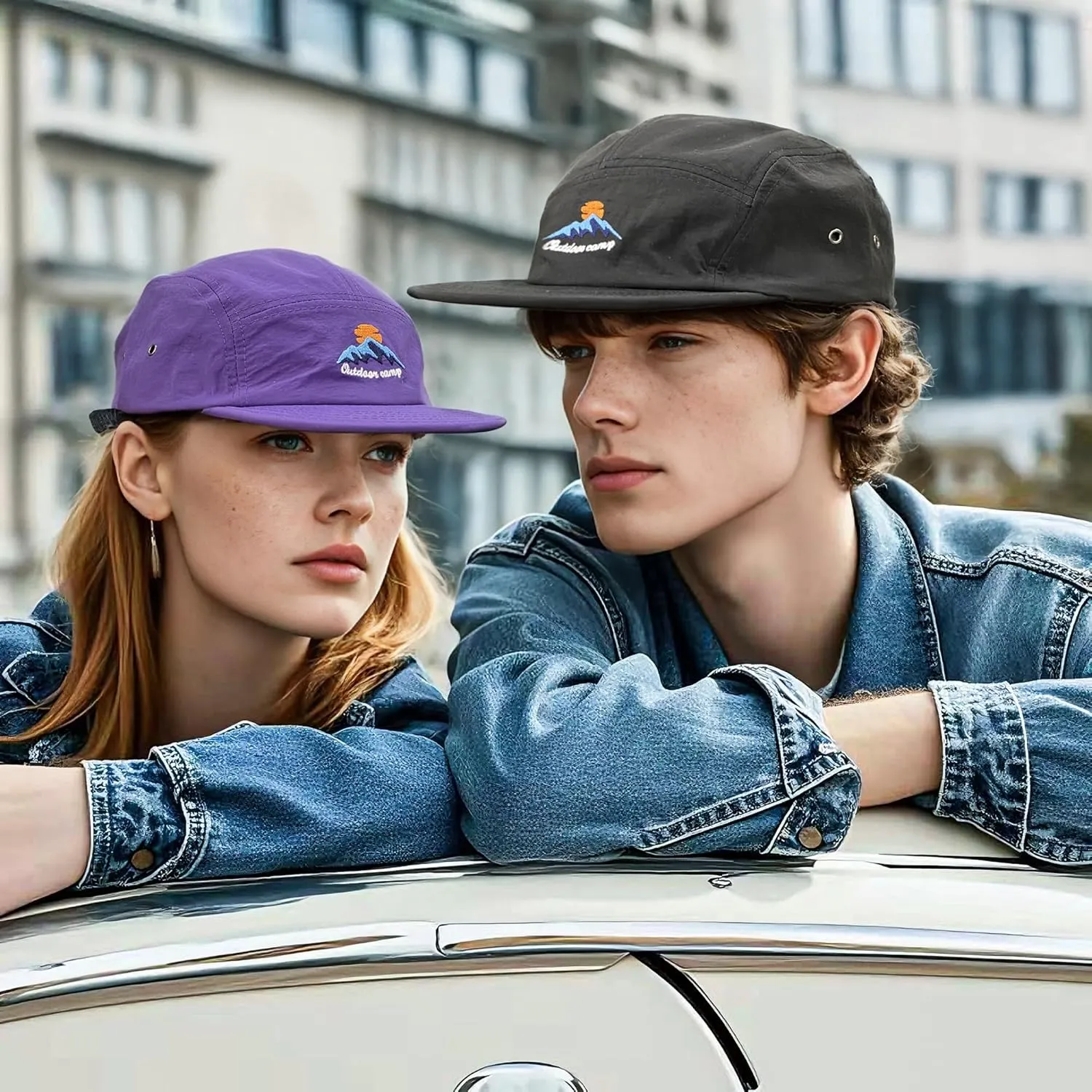 CLAPE Men's Snapback Hat 5 Panel Hat Women Flat Brim Embroidered Baseball Cap with Adjustable Straps Outdoor Camper Hat