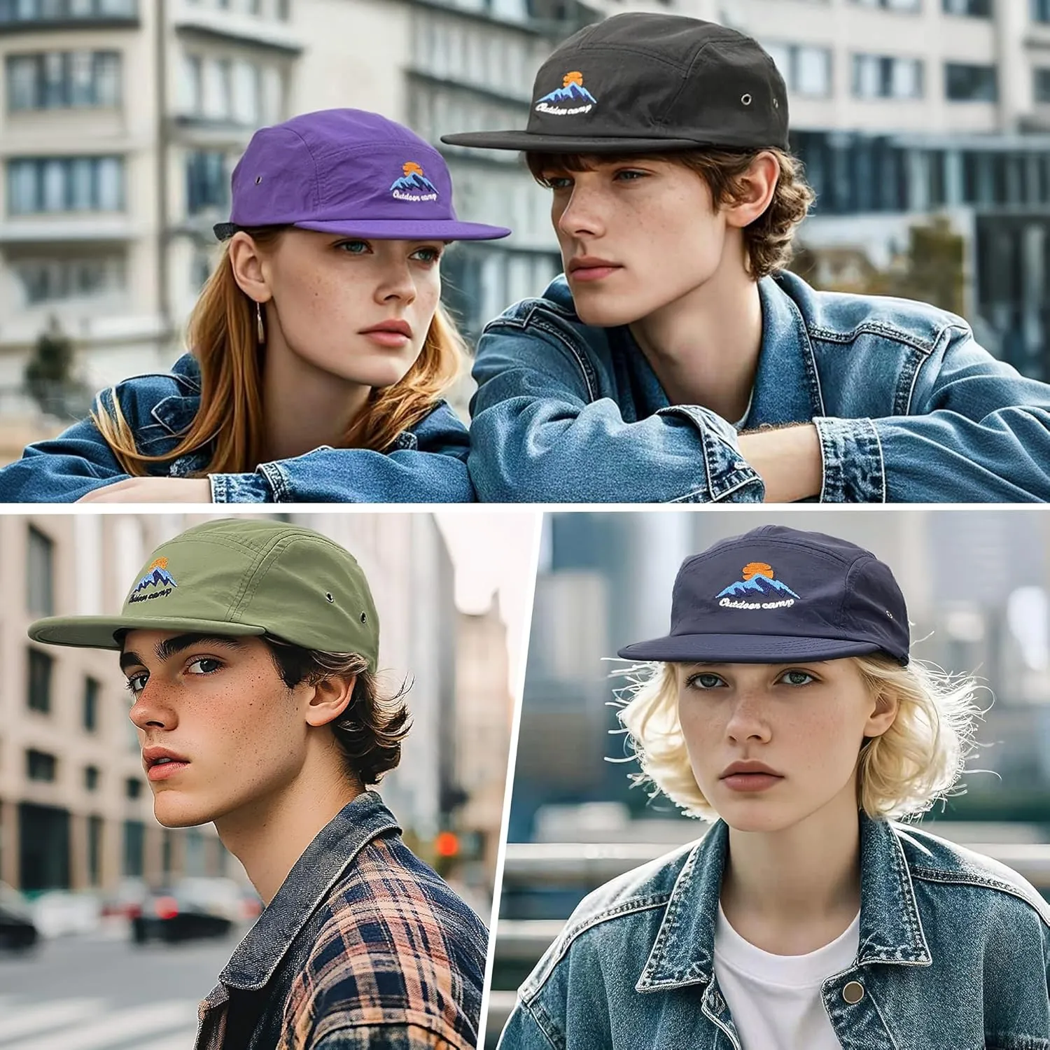 CLAPE Men's Snapback Hat 5 Panel Hat Women Flat Brim Embroidered Baseball Cap with Adjustable Straps Outdoor Camper Hat
