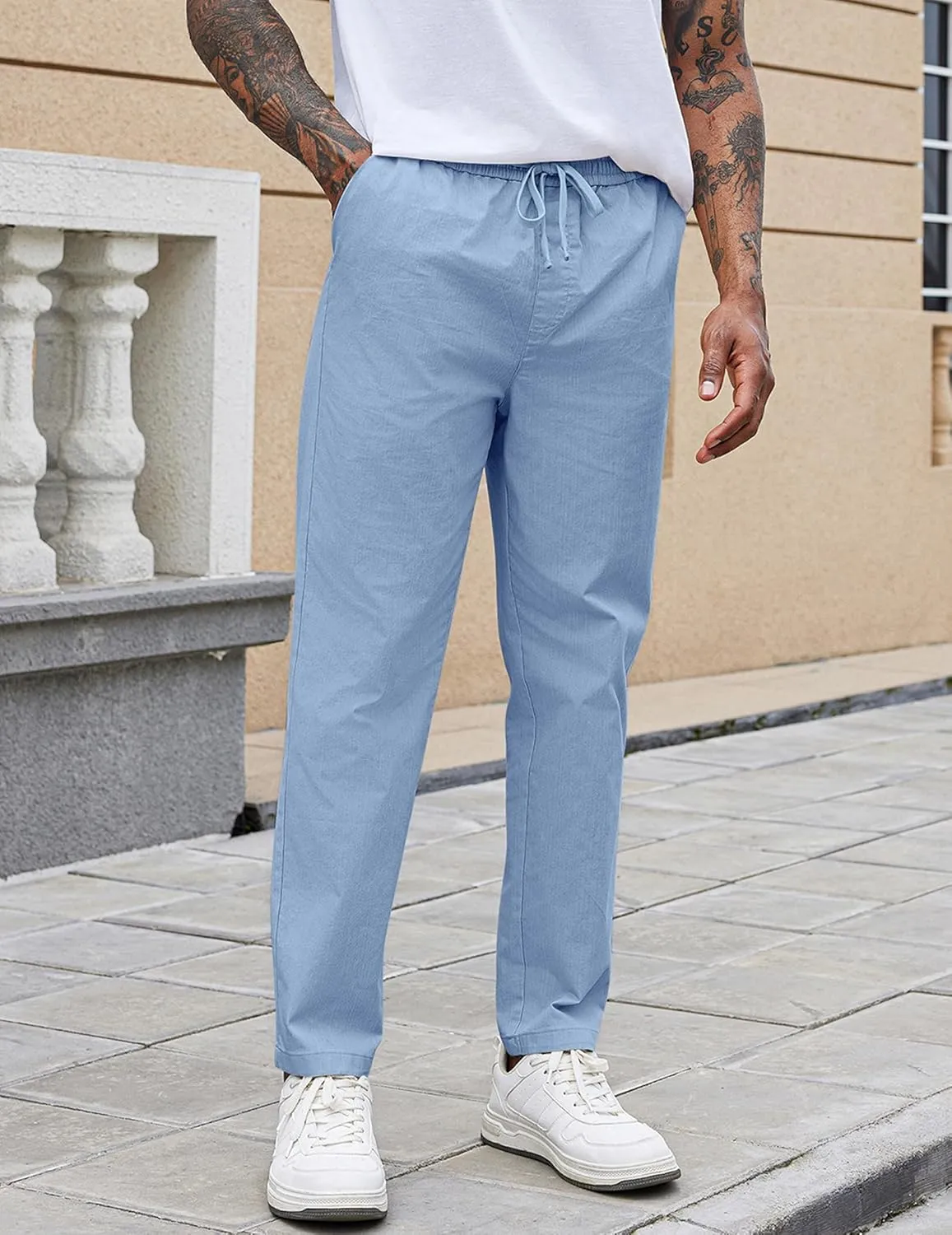 COOFANDY Mens Casual Pants Elastic Waist Drawstring Chino Pants Cotton Twill Trousers with Pockets