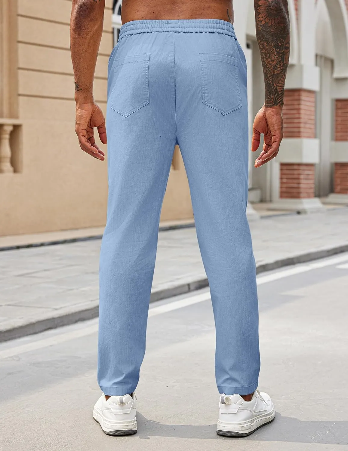 COOFANDY Mens Casual Pants Elastic Waist Drawstring Chino Pants Cotton Twill Trousers with Pockets