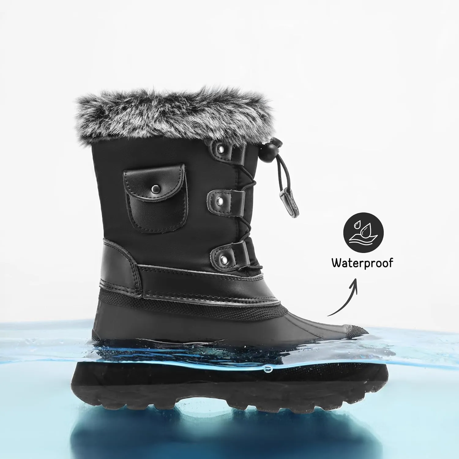 DREAM PAIRS Boys Girls Snow Boots Water-Resistant Outdoor Warm Cozy Anti-Slip Mid Calf Faux Fur Lining Insulated Winter Shoes for Little/Big Kids
