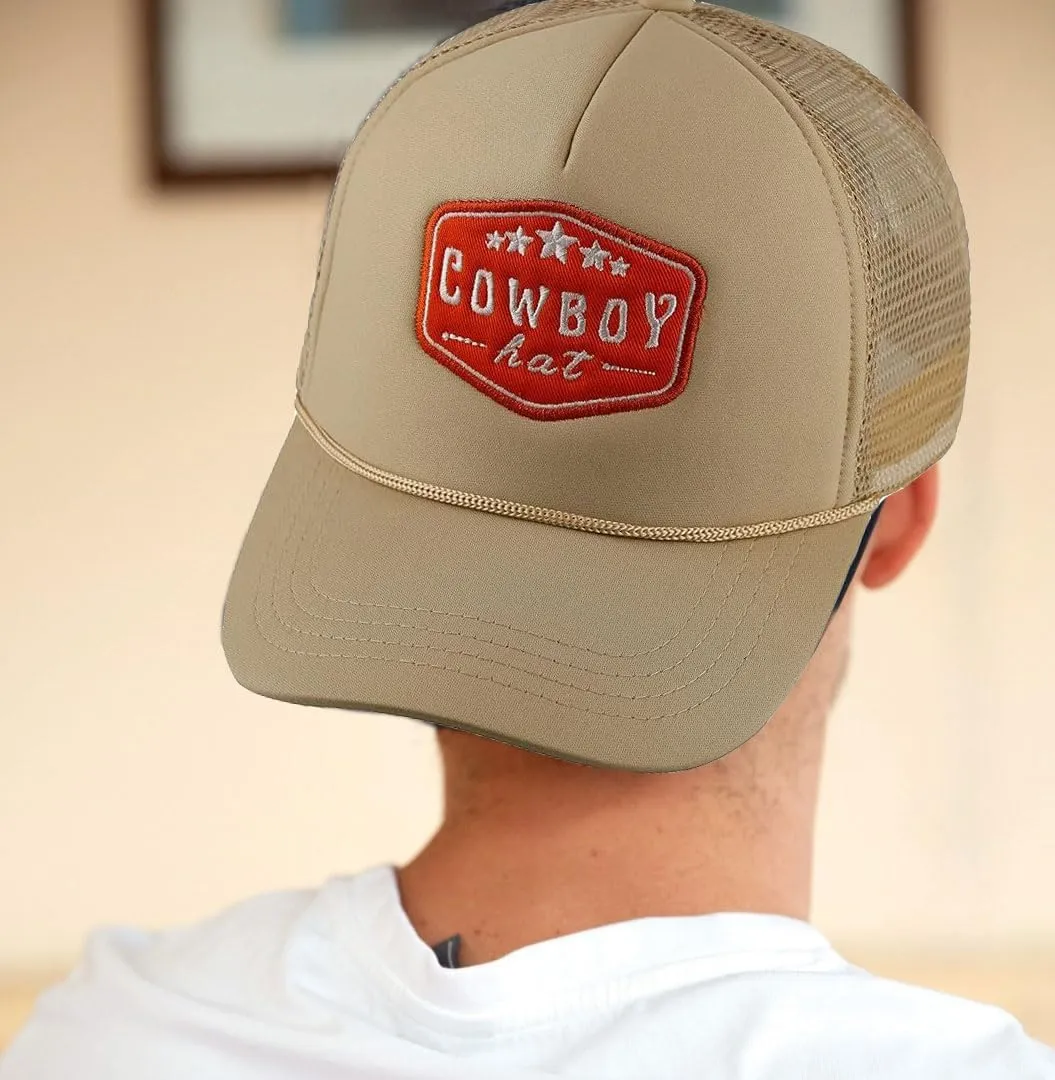 Embroidered Cowboy Trucker Hat Mesh Beach Hat for Ladies and Men Summer Stars Patch Trucker Cap
