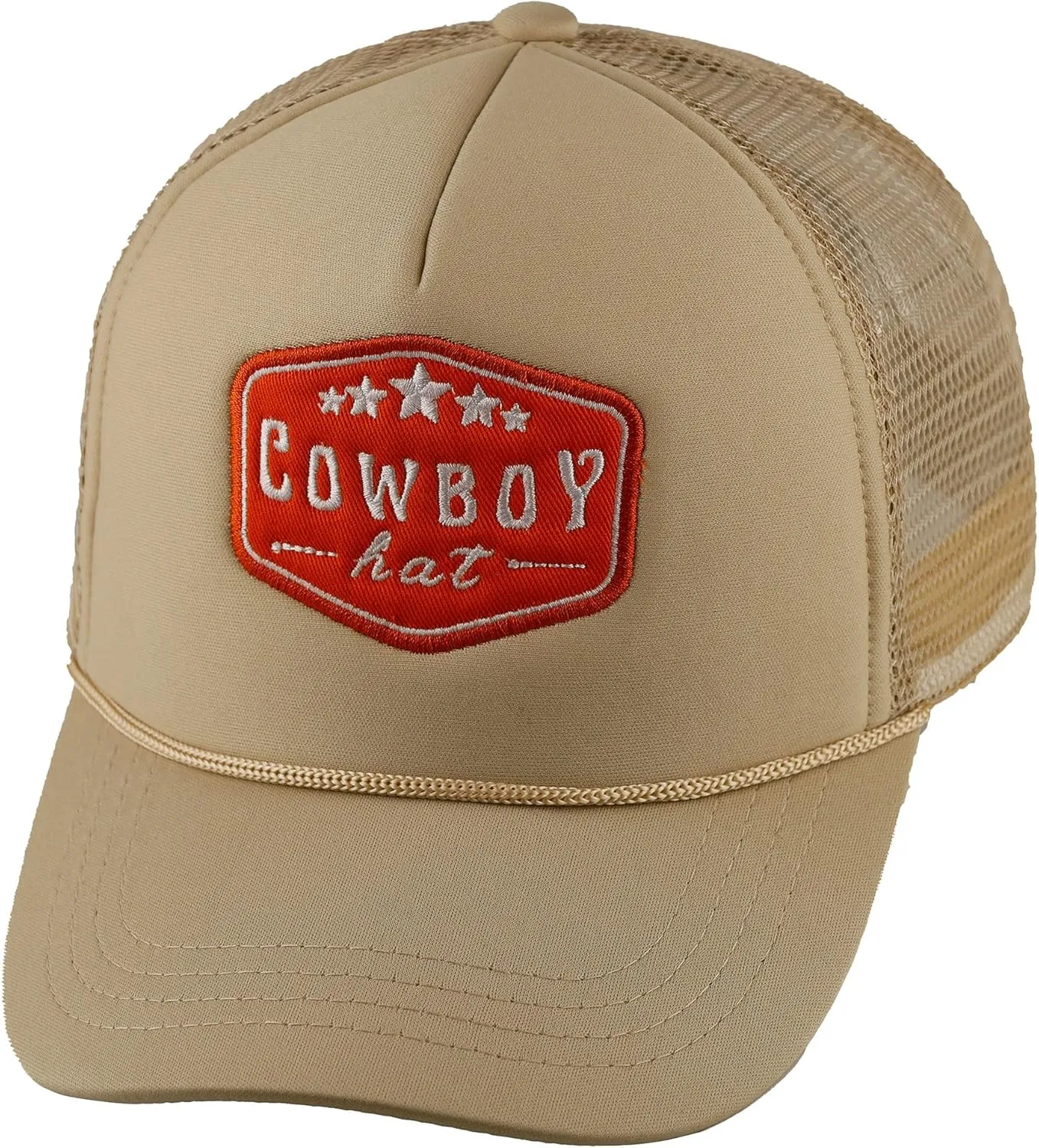 Embroidered Cowboy Trucker Hat Mesh Beach Hat for Ladies and Men Summer Stars Patch Trucker Cap