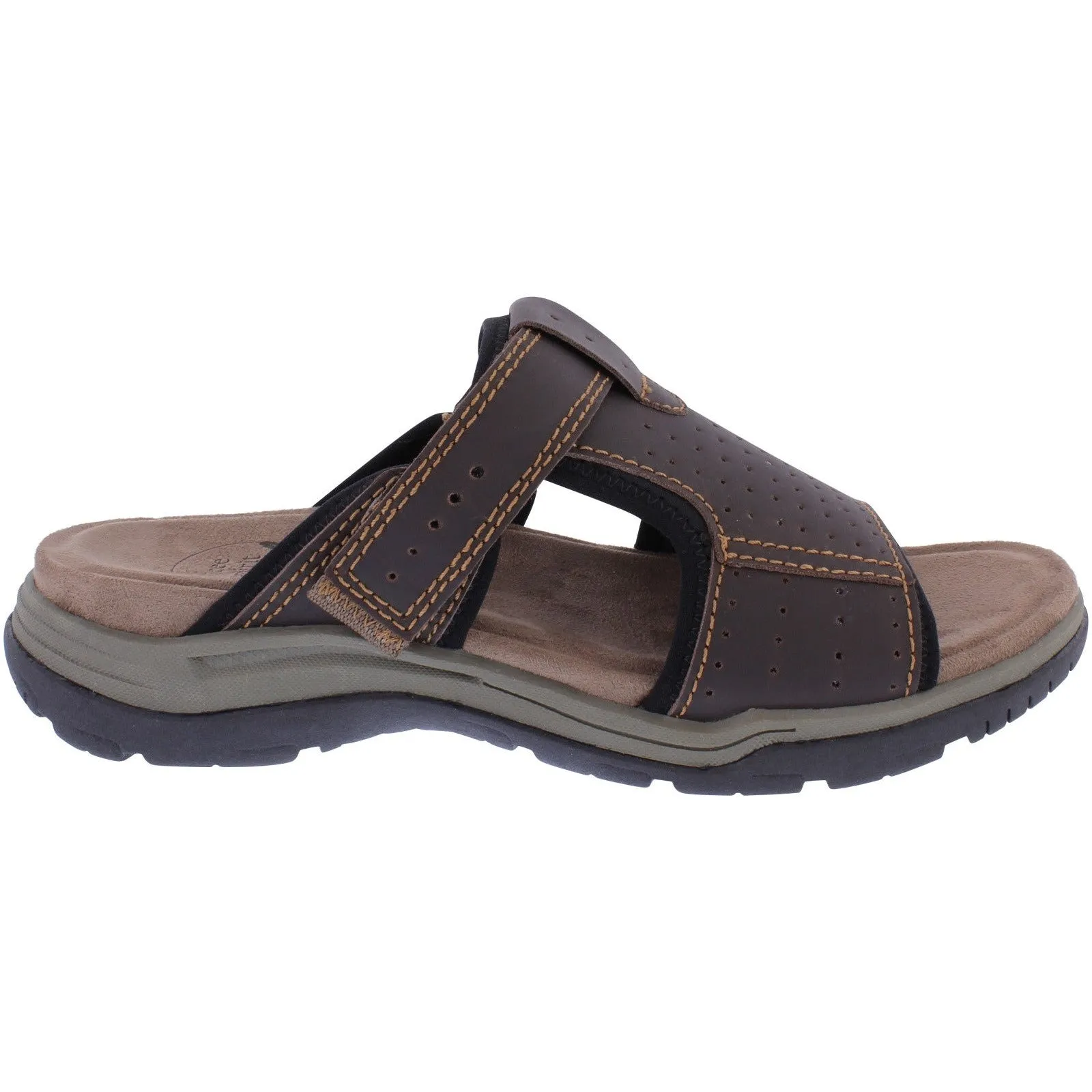 Free Spirit 41170 Harrison Mens Brown Leather Arch Support Touch Fastening Mules