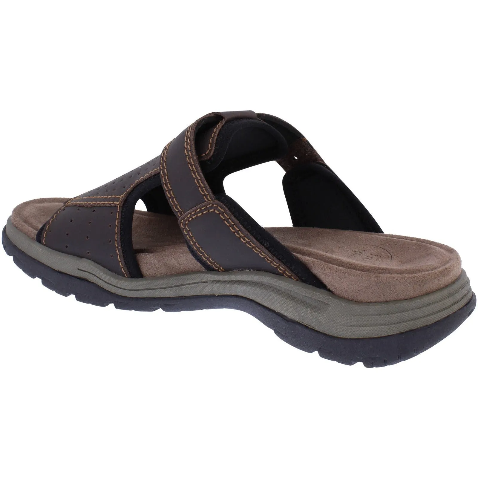 Free Spirit 41170 Harrison Mens Brown Leather Arch Support Touch Fastening Mules