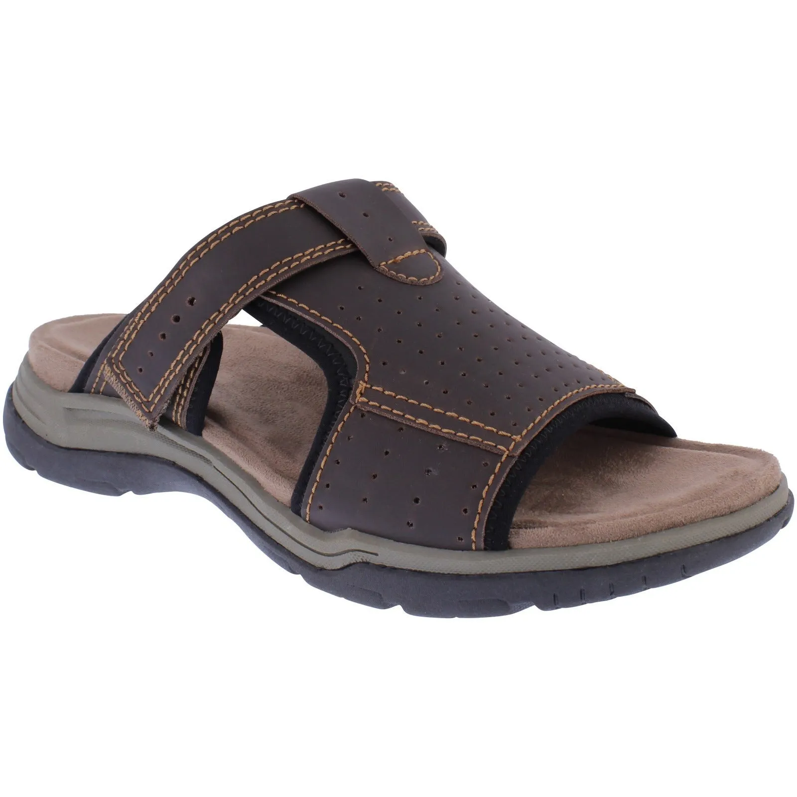 Free Spirit 41170 Harrison Mens Brown Leather Arch Support Touch Fastening Mules