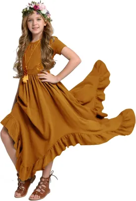 Girls Lace Backless Boho Maxi Swing Dress Flower Girl Dresses for Wedding Party Size 3-14