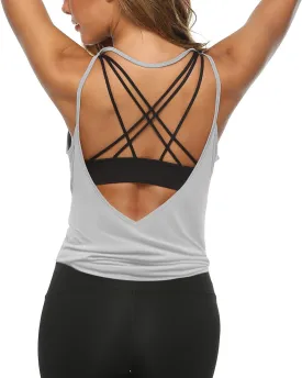 LEXISLOVE Womens Workout Shirts Sexy Open Back Activewear Workout Clothes Sports Yoga Tank Tops