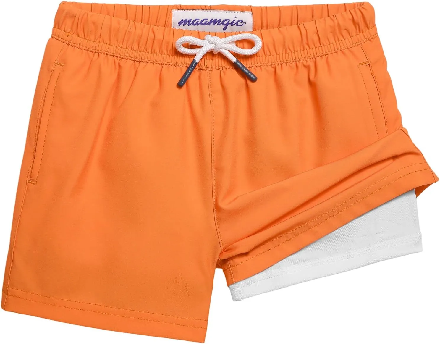 maamgic Boys Swim Trunks with Compression Liner 4-Way Stretch Quick Dry Bathing Suit Toddler Beach Shorts