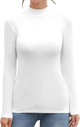 MANGDIUP Women's Mock Turtleneck Long Sleeve Sleeveless Tops Basic Slim T-Shirts