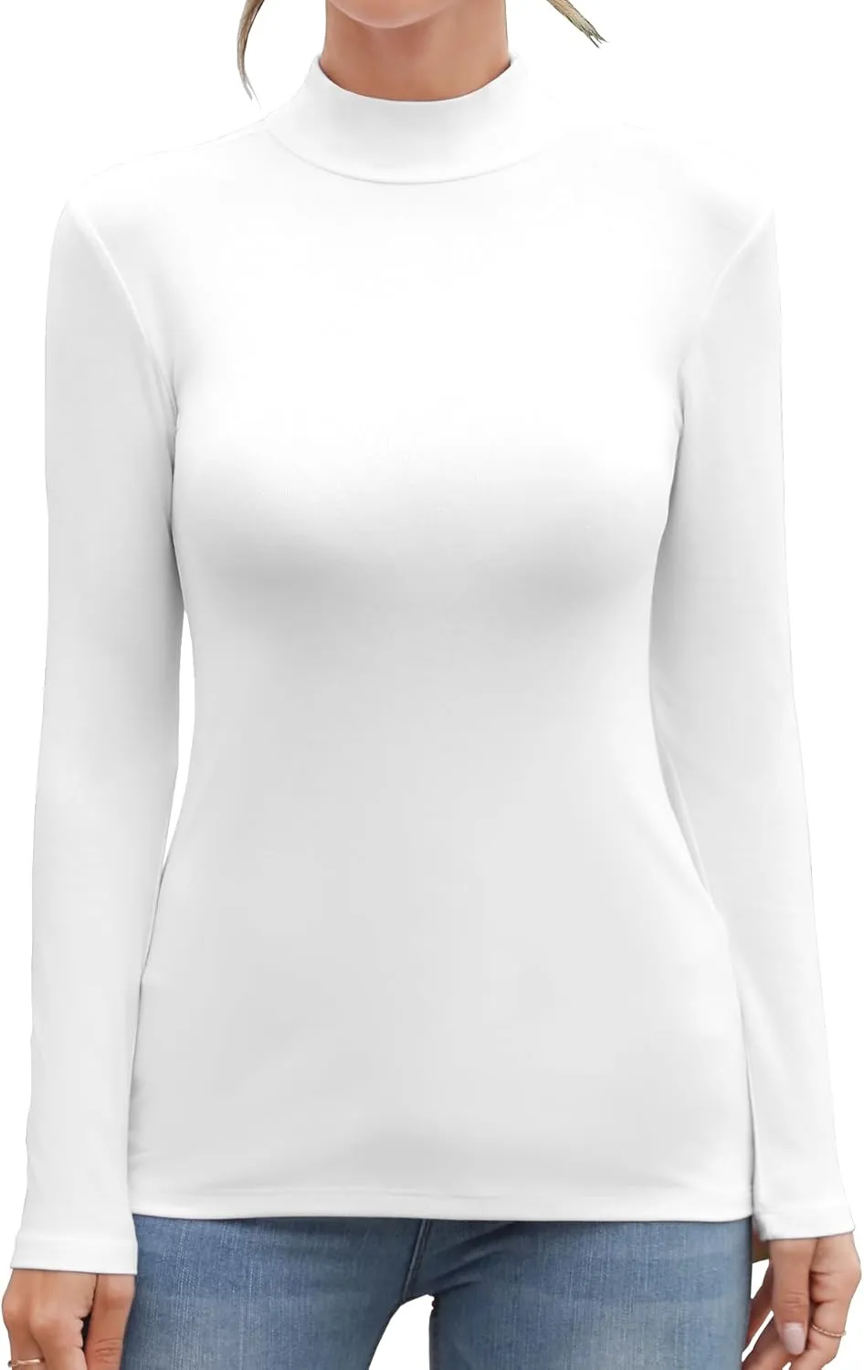 MANGDIUP Women's Mock Turtleneck Long Sleeve Sleeveless Tops Basic Slim T-Shirts