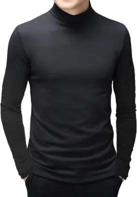 Mens T Shirt Short Sleeve Basic Mock Turtleneck Slim Fit Undershirt Pullover Thermal Solid Tops