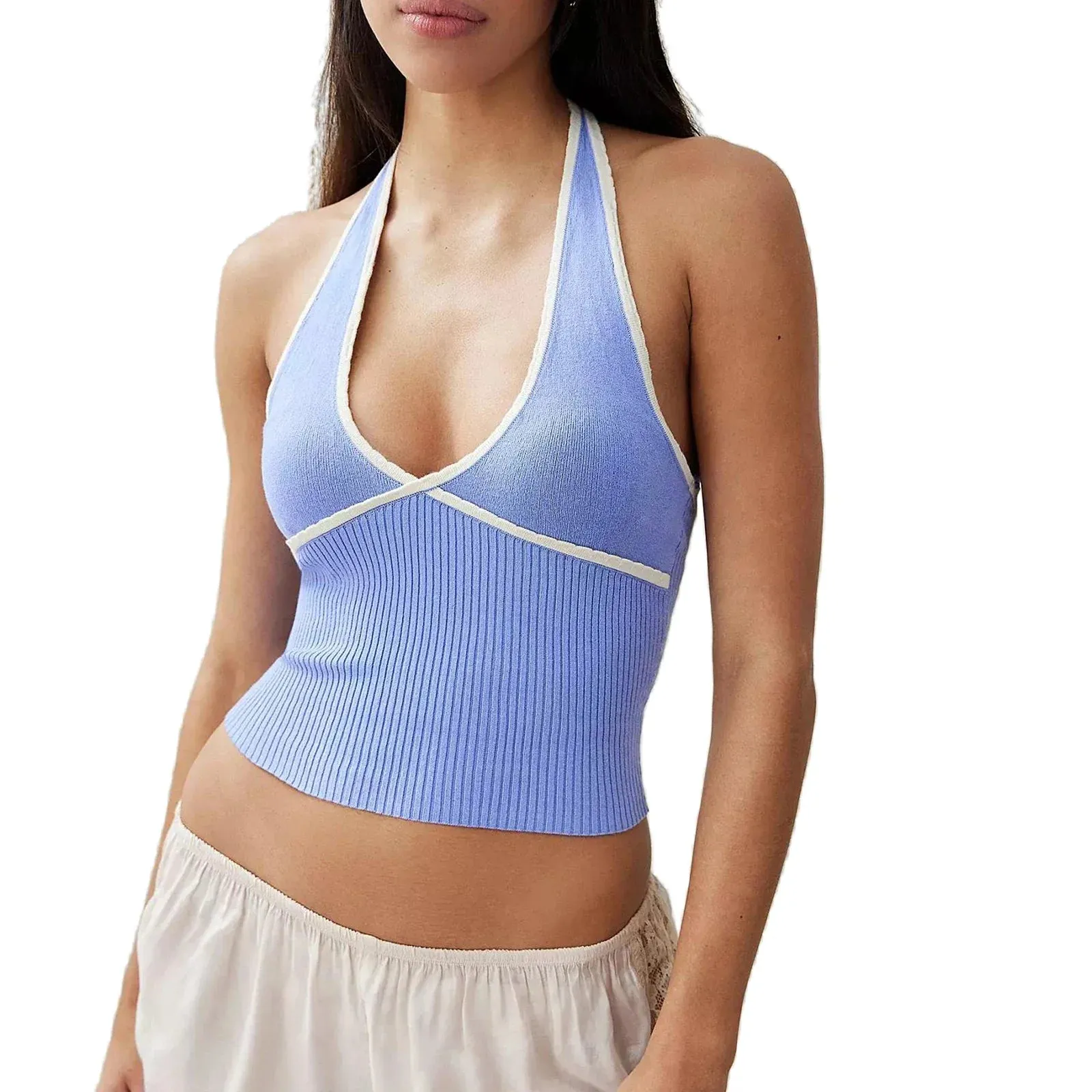 Neck Slim Fit Sexy Low Cut Summer Tie-Up Crop Halter Top