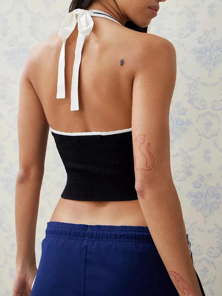 Neck Slim Fit Sexy Low Cut Summer Tie-Up Crop Halter Top