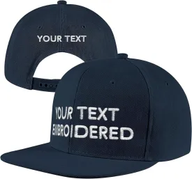 Pranboo Custom Text Snapback Hat/Cap | Embroidered Front & Back | Personalized Flat Brim Hats