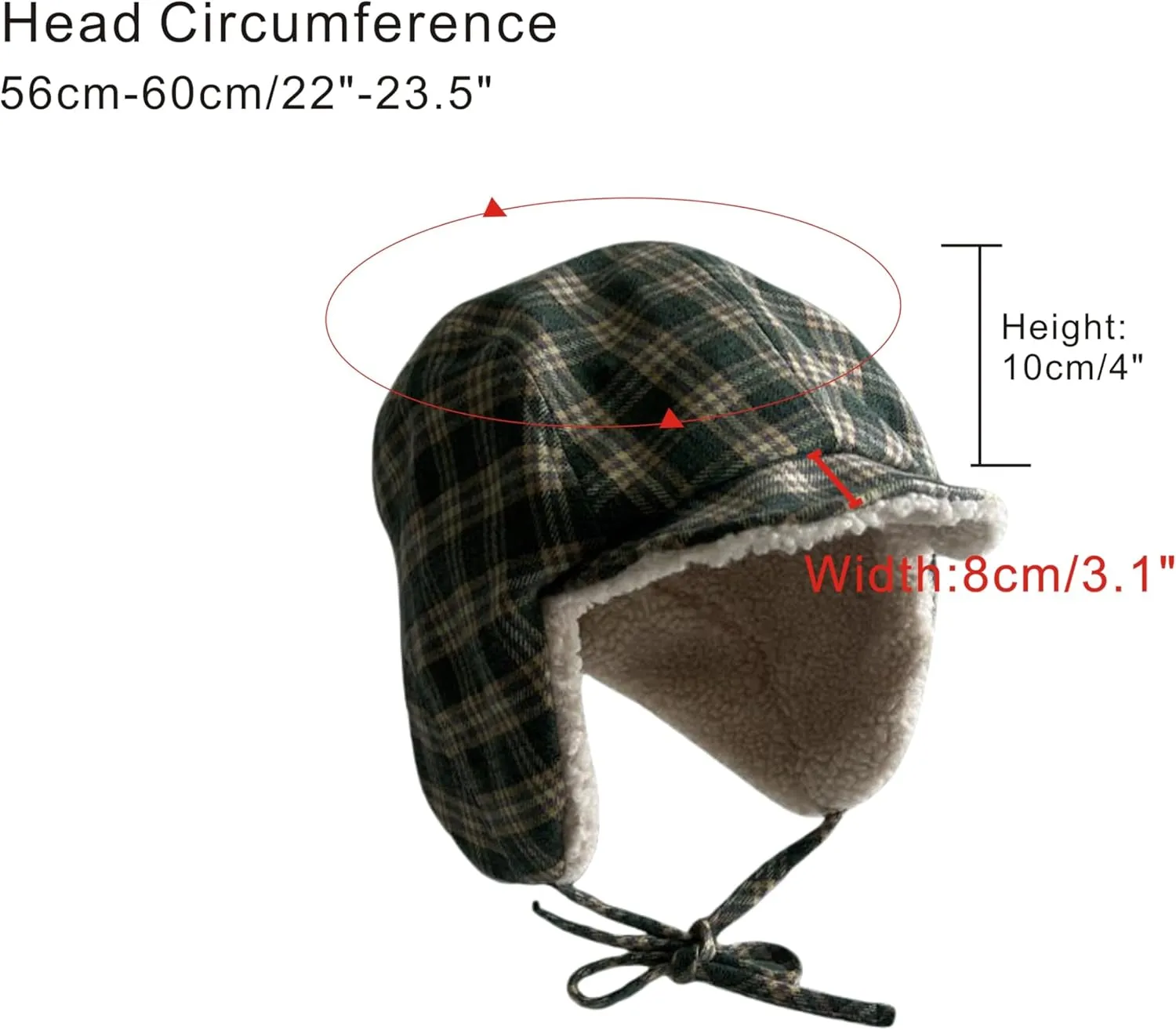 Reversible Winter Hat with Ear Flaps for Men Women,Ladies Plaid Hat with Ear Flaps,Lamb Wool Lining Flannel Beanie
