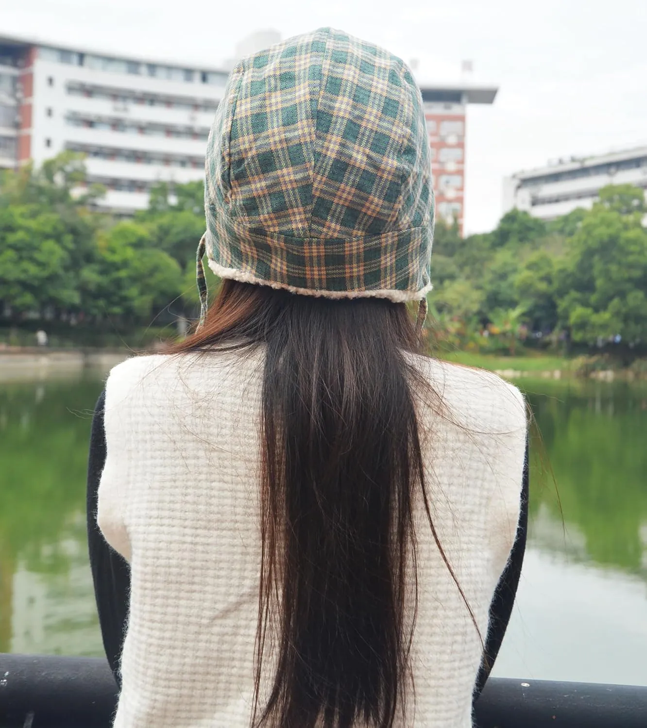 Reversible Winter Hat with Ear Flaps for Men Women,Ladies Plaid Hat with Ear Flaps,Lamb Wool Lining Flannel Beanie