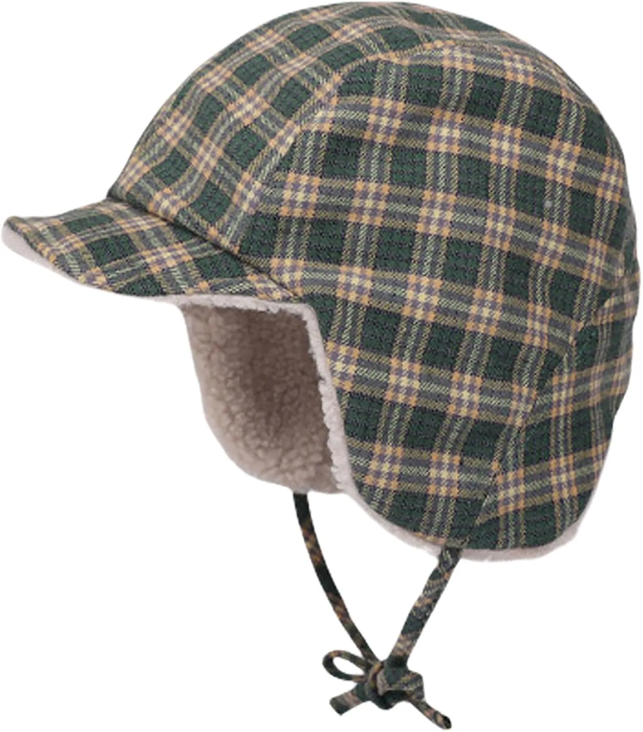 Reversible Winter Hat with Ear Flaps for Men Women,Ladies Plaid Hat with Ear Flaps,Lamb Wool Lining Flannel Beanie
