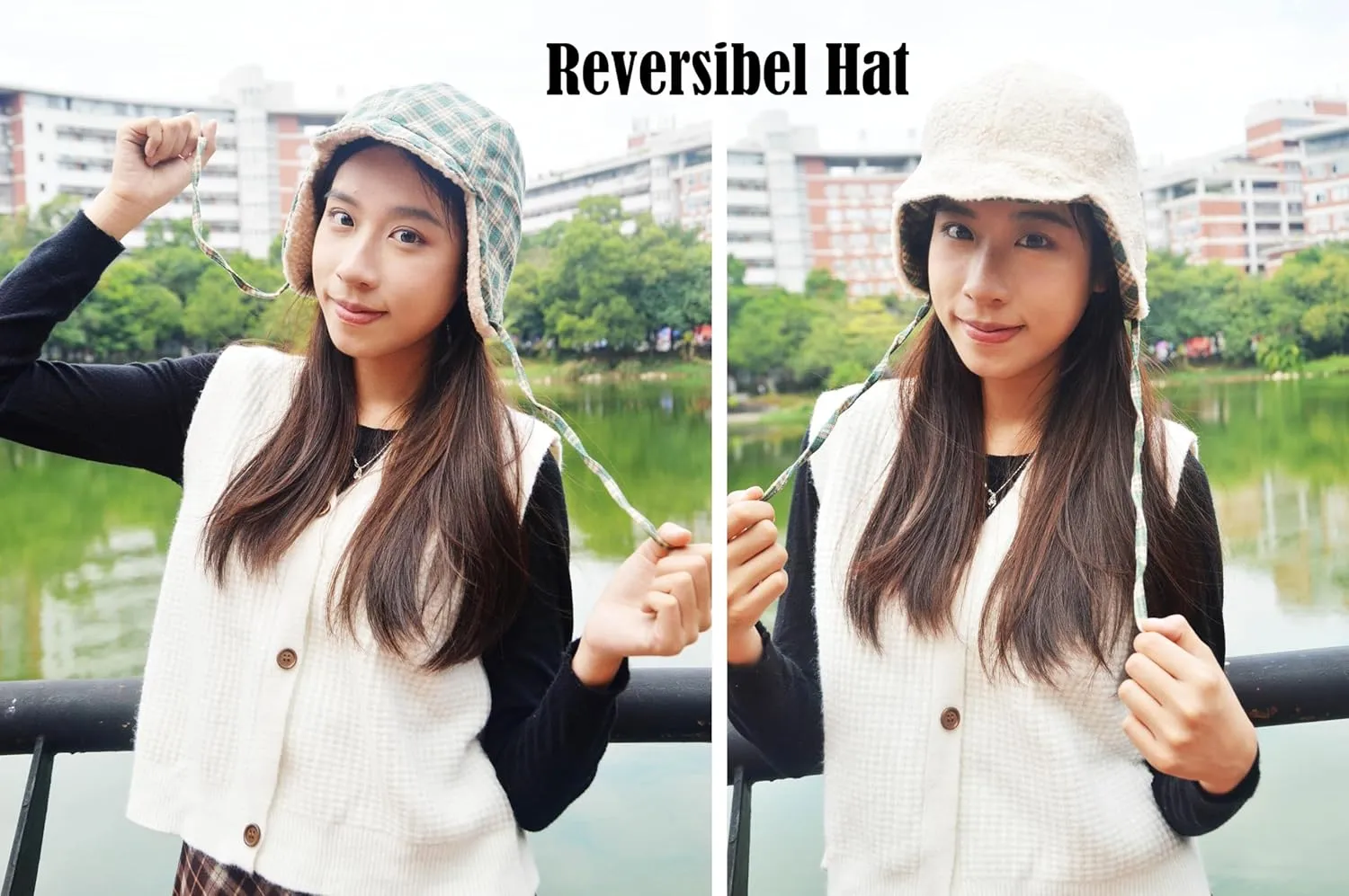 Reversible Winter Hat with Ear Flaps for Men Women,Ladies Plaid Hat with Ear Flaps,Lamb Wool Lining Flannel Beanie