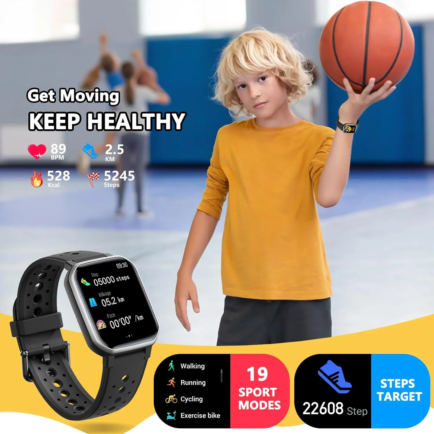 Smart Watch for Kids Teens, Fitness Tracker Boy Girls Watch with 19 Sport Modes, Pedometer, Sleep Monitor, Kids Watch Birthday Gifts Toy Gift for Girls Boys 6-16 (Black)