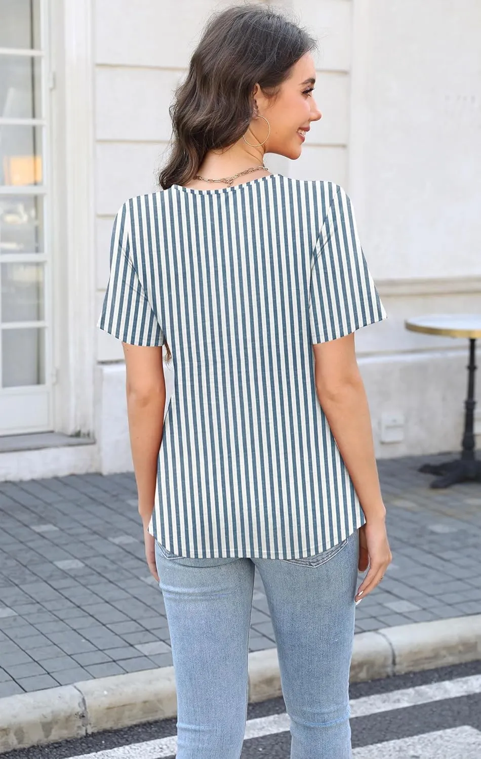 Soesdemo Womens Summer Tops Asymmetrical Neck Short Sleeve Button Dressy Casual Lightweight Tunic T Shirts Blouse