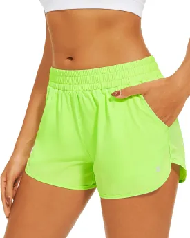 Stelle Womens 3" Running Shorts Mesh Liner High Waisted Workout Shorts Quick Dry Dolphin Athletic Shorts with Pockets