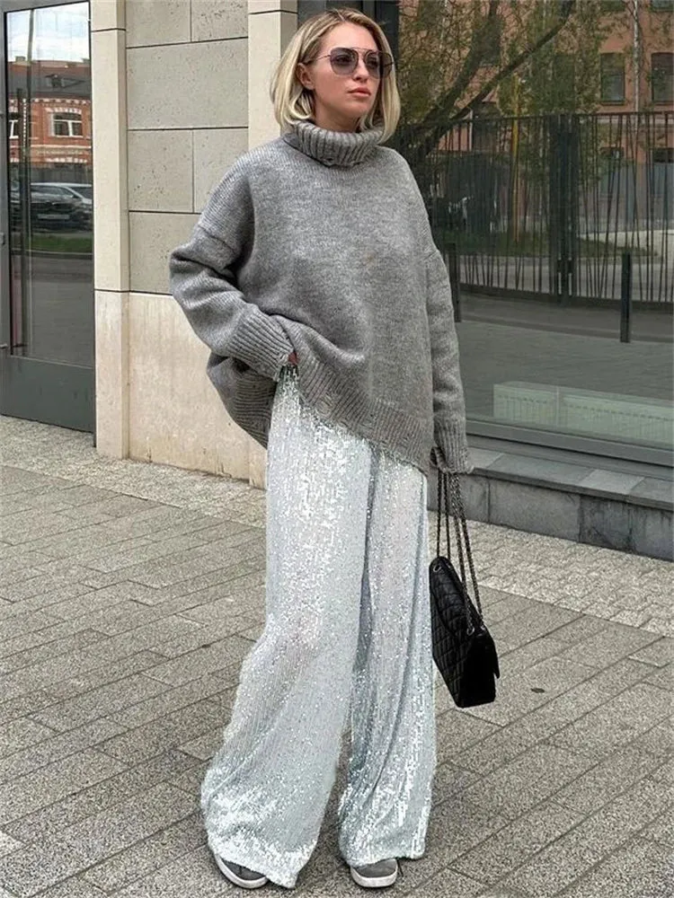 Summer Sequins Casual Party Sparkle High-waist Luxury Loose Streetwear Pants