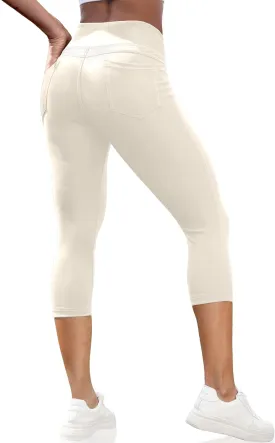 VOOVEEYA Capri Leggings for Women, High Waisted Yoga Pants with Back Pockets Crop Workout Capris Pants