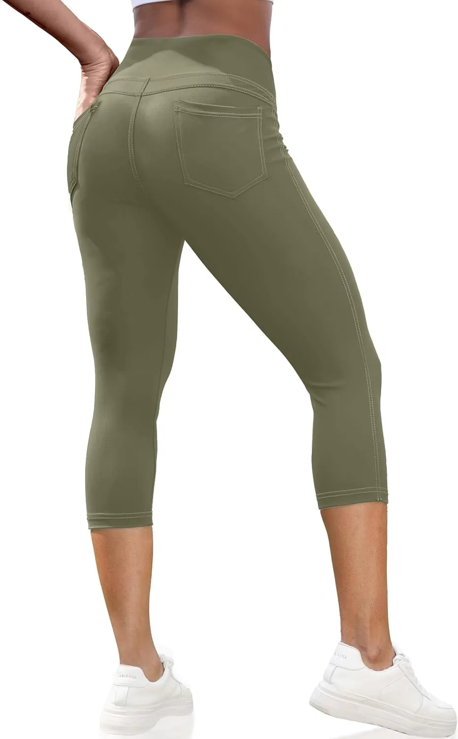 VOOVEEYA Capri Leggings for Women, High Waisted Yoga Pants with Back Pockets Crop Workout Capris Pants
