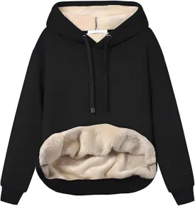 Womens Hooded Sweatshirt Fleece Sherpa Lined Hoodies Winter Causal Loose Fit Pullover