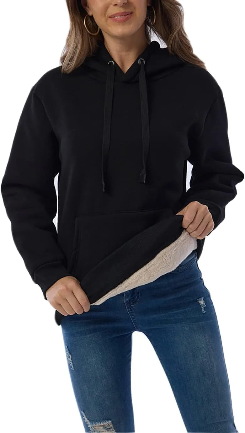 Womens Hooded Sweatshirt Fleece Sherpa Lined Hoodies Winter Causal Loose Fit Pullover